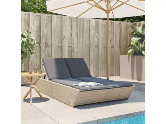 Chaise longue double avec coussins beige résine tressée