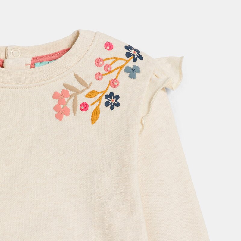Sweat molleton fleuri à volants rose bébé fille Blanc