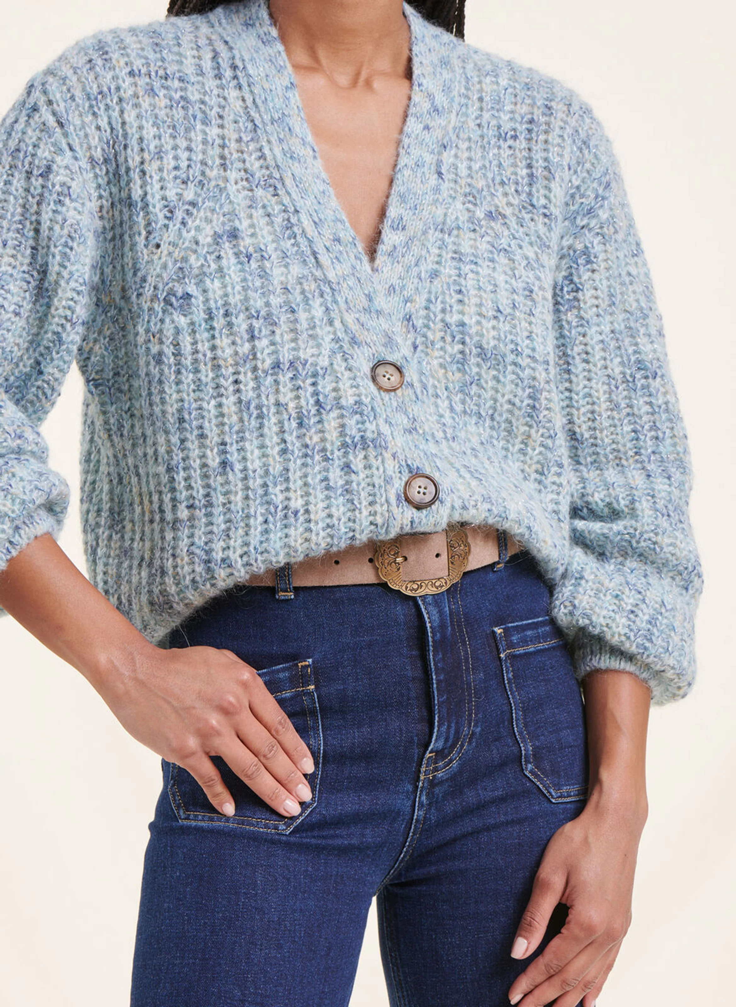 Ceinture en cuir mélangé | Beige