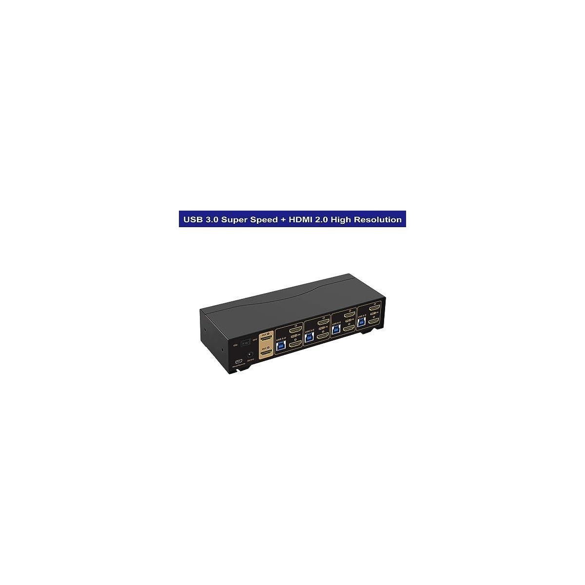 KVM 4x2 HDMI Switch Dual Monitor HDMI2.0 4K60Hz 4:4:4 med 1x3.5mm og 4xUSB-A