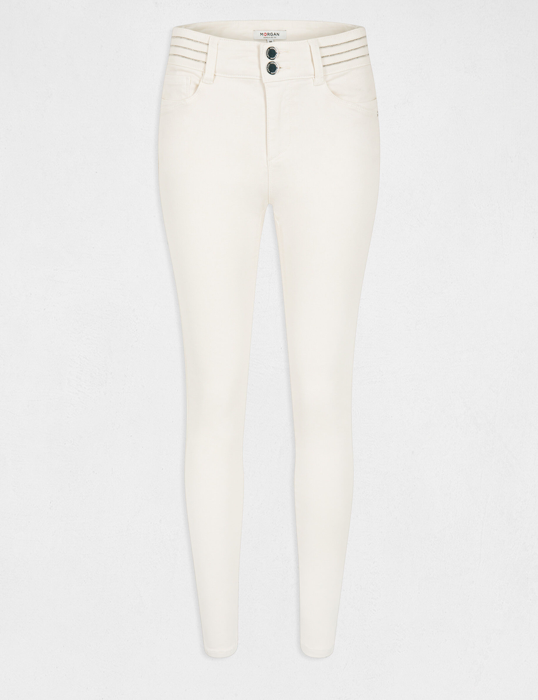 Pantalon slim avec détails bijoux ivoire femme - ivoire