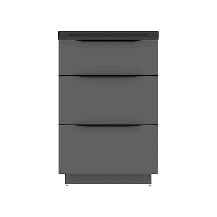 Meuble sous vasque à poser Pamili gris anthracite brillant 60 cm + plan vasque en résine noir