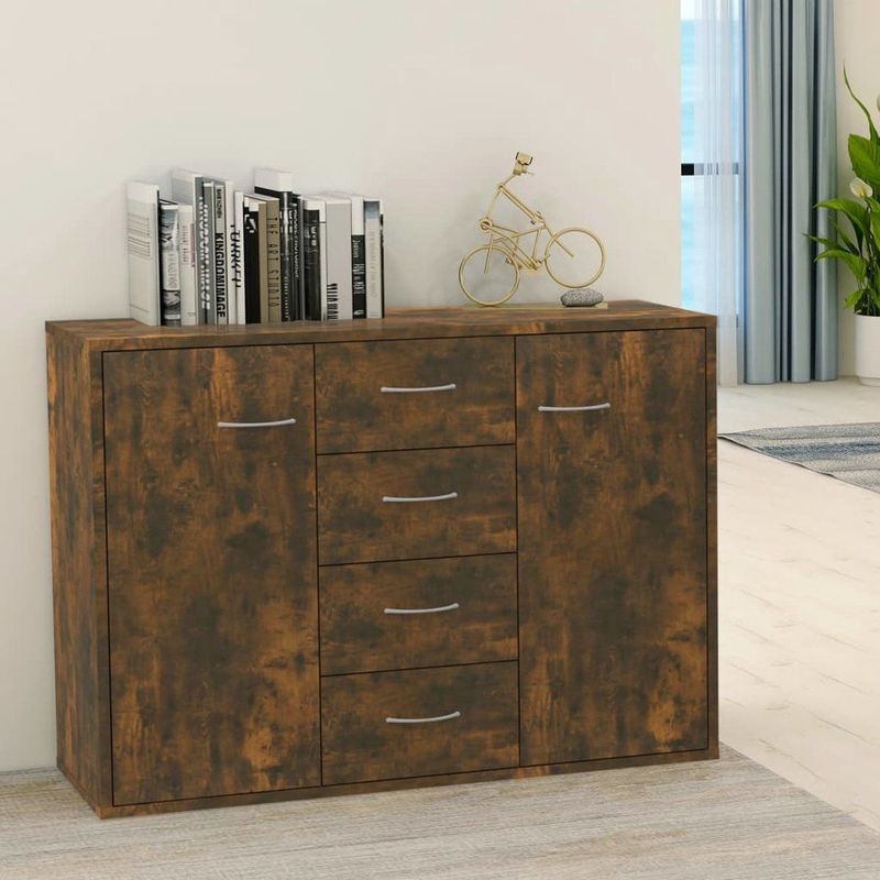 vidaXL - Dressoir - Gerookt Eikenkleurig - Bewerkt Hout - 2 Vakken en 4 Lades