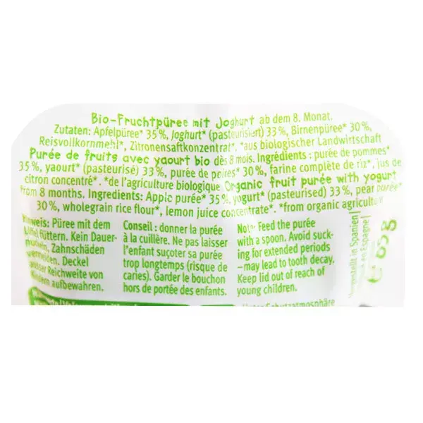 Iogurte Holle Gourd Sabor Tartaruga Maçã Pera +8m Orgânico 85g