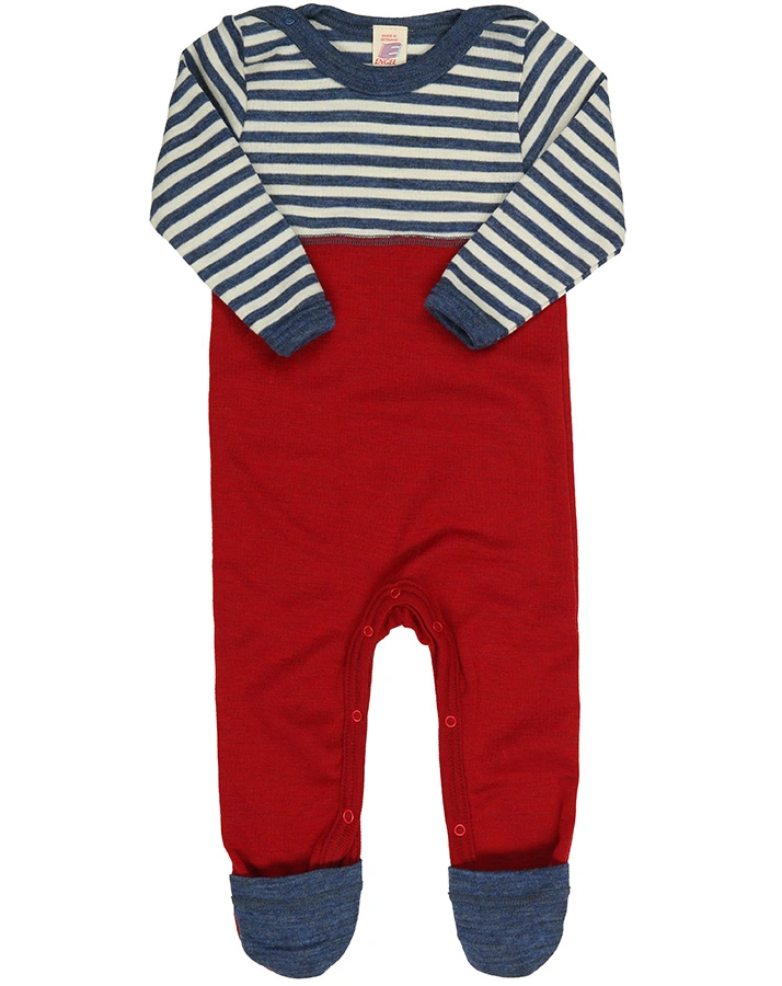 Strampler ESSENTIAL BABY gestreift in blau/rot melange