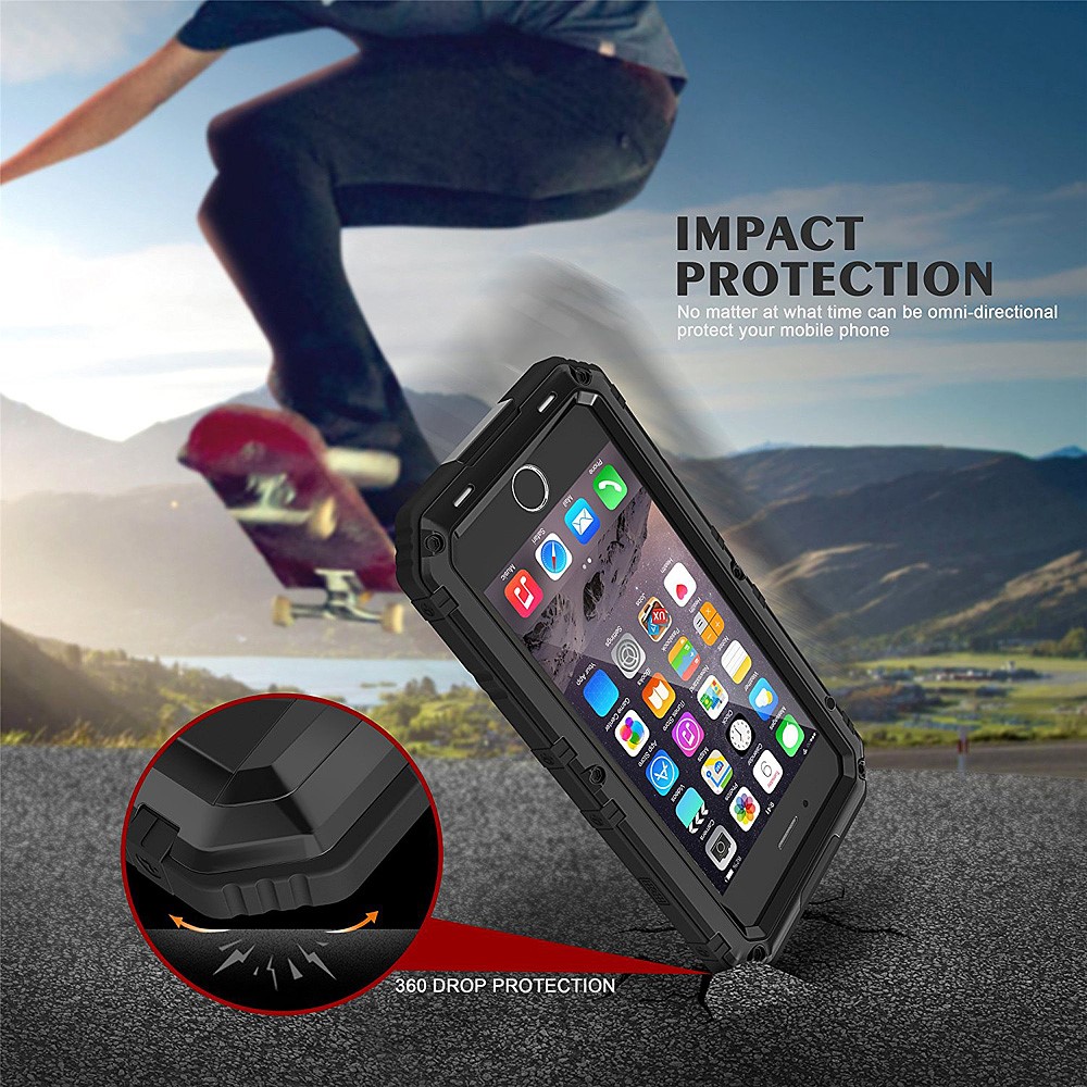 iPhone SE (2022/2020) / 8 / 7 Wasserfeste Hybrid Silikon Metall Outdoor Case Hülle   Panzerfolie - Schwarz