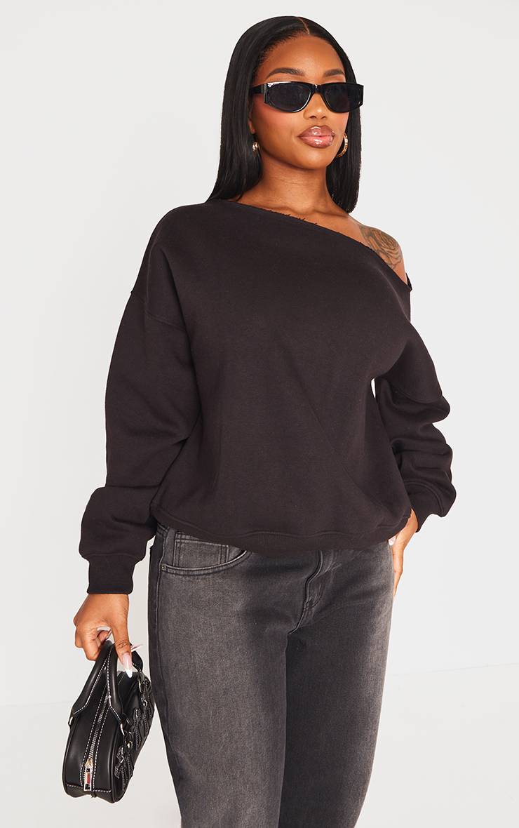 Noir Sweat Shape À Bords Bruts Et Épaule Tombante