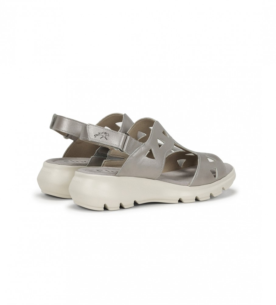 Sandálias de couro Fluchos F1657 cinza - salto plataforma de 6 cm -