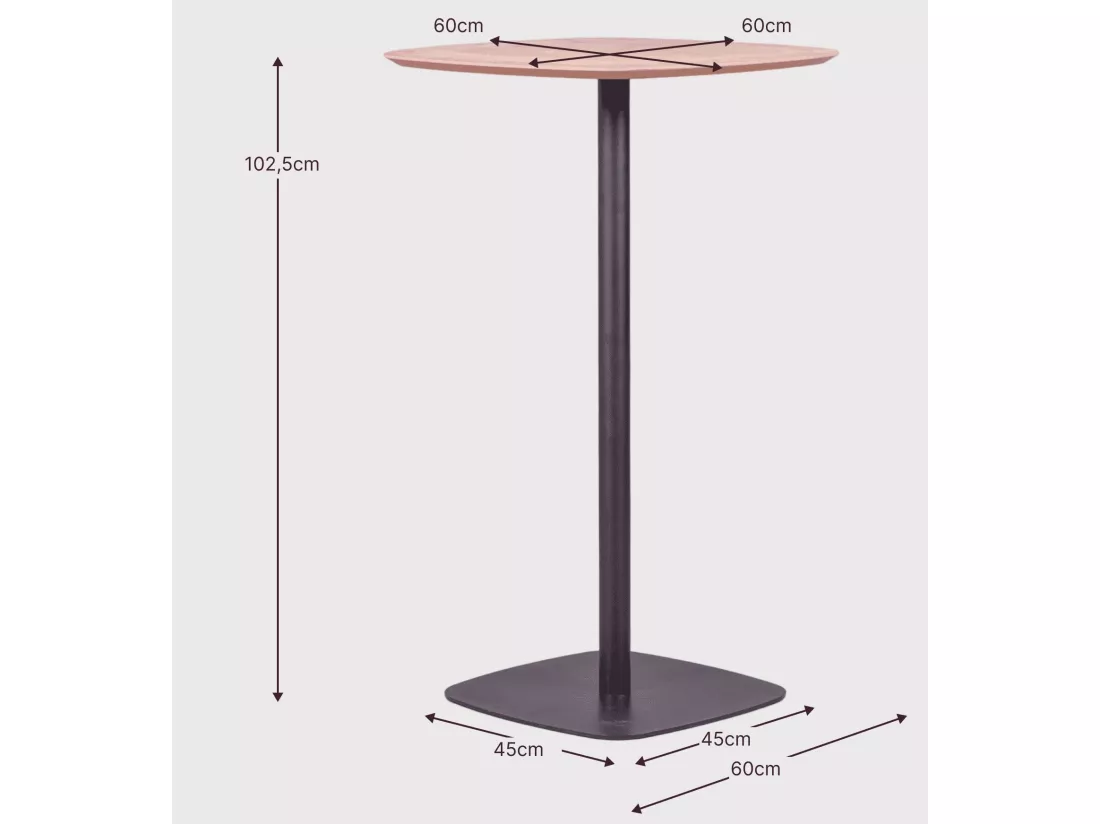 Table haute pour bar style industriel, 106cm de hauteur et 60x60cm - Pub - Chêne