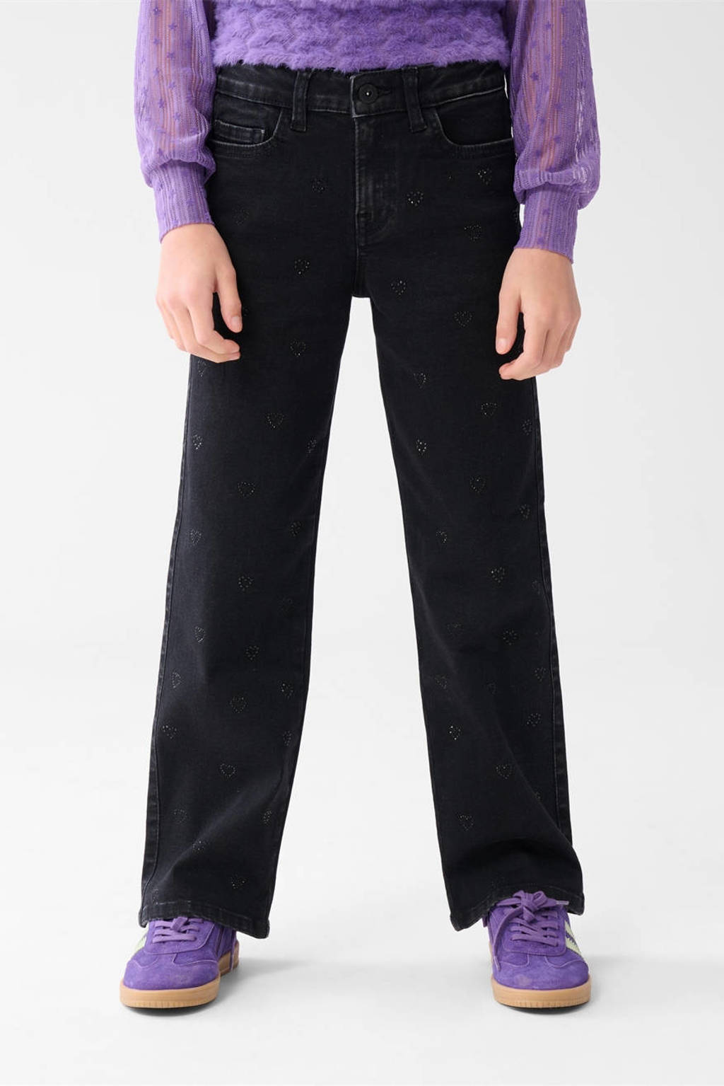 Shoeby high waist straight leg jeans met strass steentjes zwart