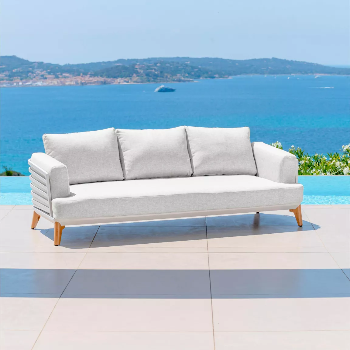 Salon de jardin aluminium 9 places 12 pcs Monte Carlo Blanc et gris clair