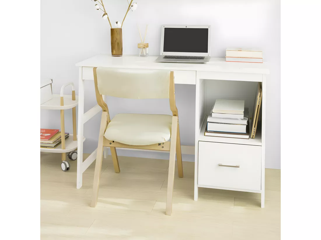 Chaise pliante en bois avec assise rembourrée, Chaise pliable pour Cuisine, Bureau FST40-W SoBuy