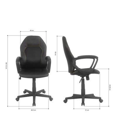 Fauteuil de bureau BOGOTA - accoudoirs fixes - noir avec surpiqûres jaunes