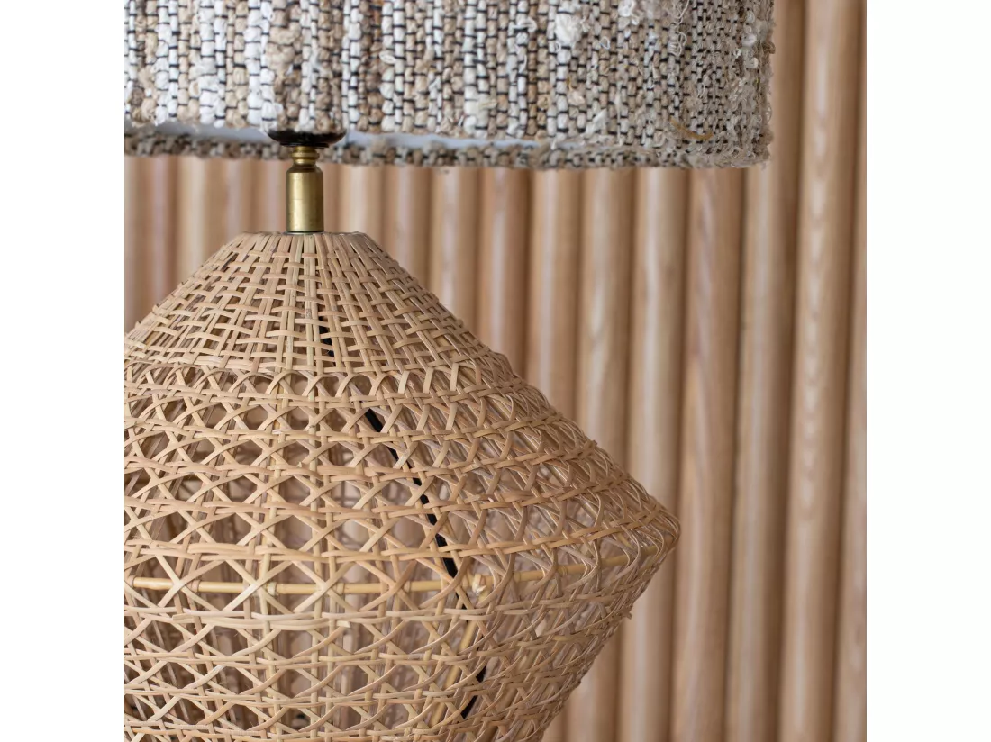 Now's Home - Lampe A Poser En Rotin Naturel Et Tweed Fait Main Ht 48.5cm Lina