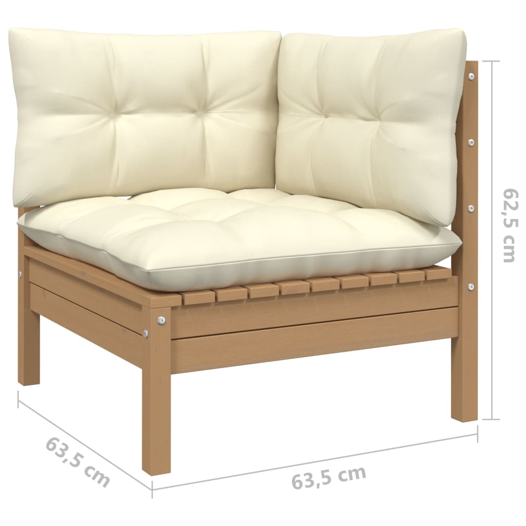 Salon de jardin meuble d'extérieur ensemble de mobilier 9 pièces avec coussins marron miel bois de pin