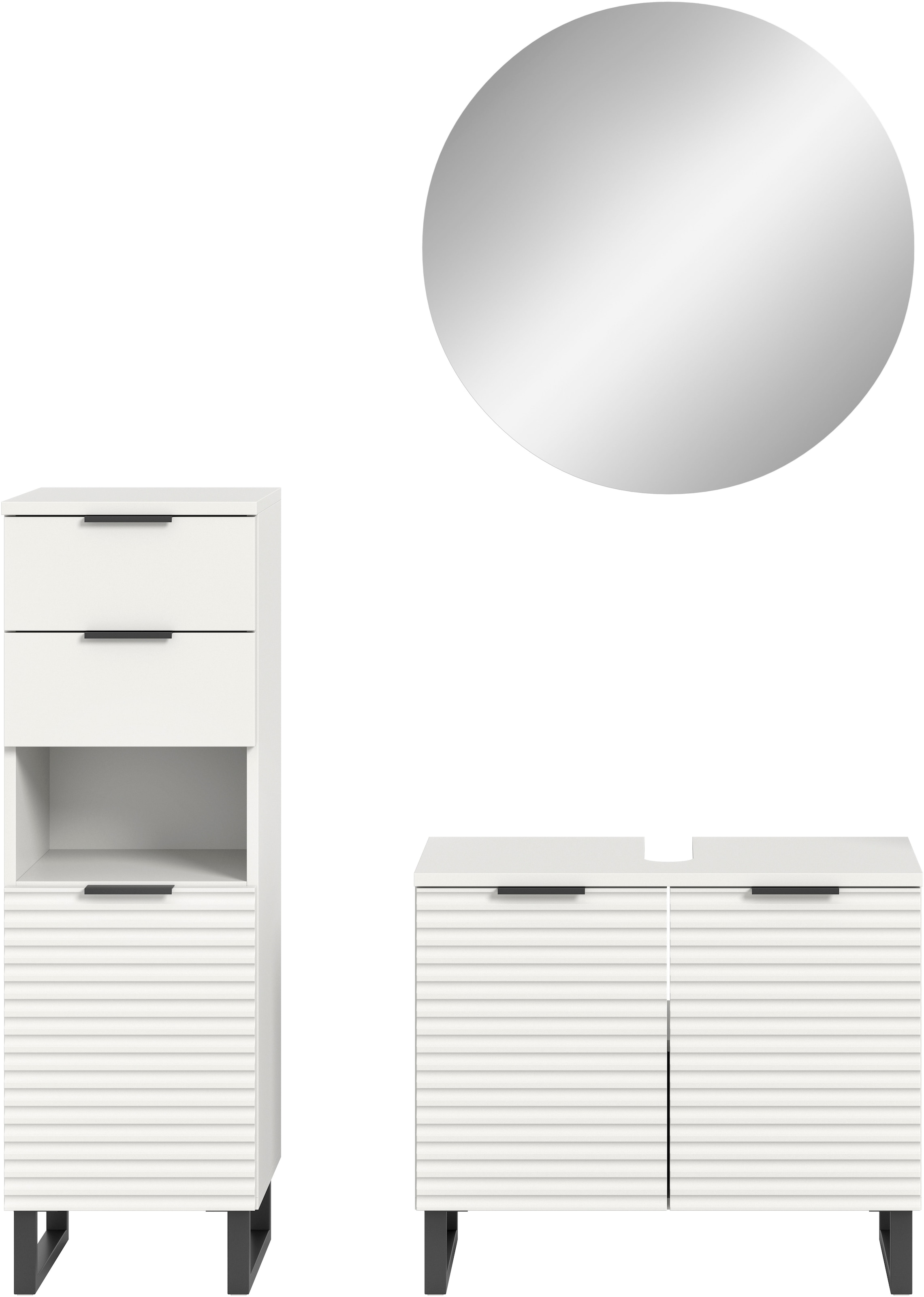 welltime Badmöbel-Set »Litica, Breite 120 cm, hochwertige Rillenfräsung, Metallkufen« 3 Stk. tlg.