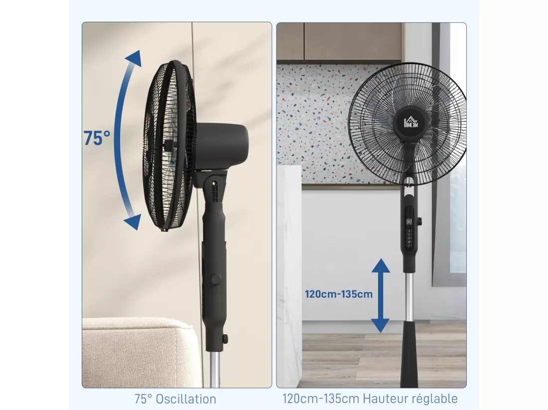 Ventilateur oscillant réglable sur pied 40W 3 modes 28 vitesses timer fonction anti-moustique télécommande noir