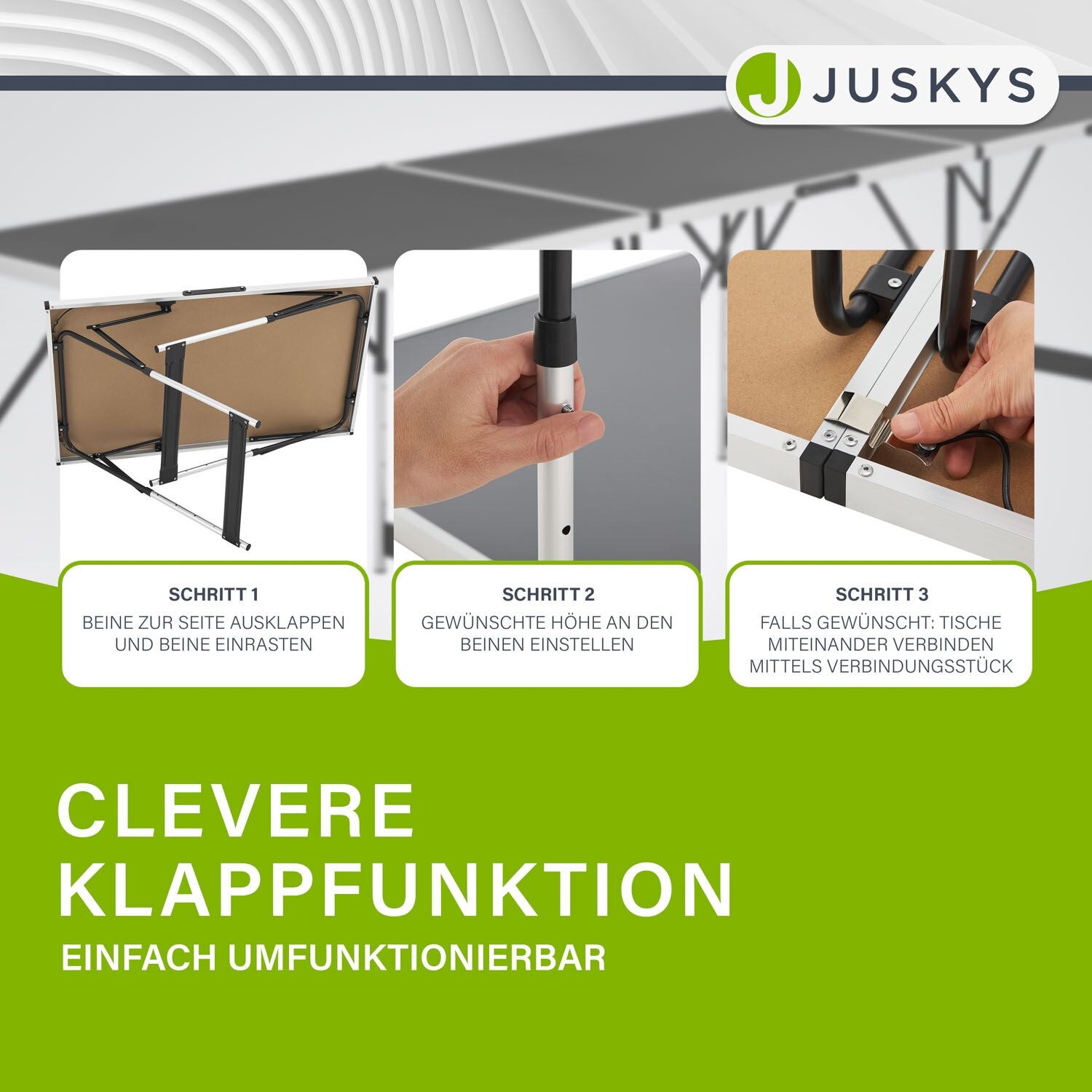 Juskys Multifunktionstisch 3 teilig klappbar - Alu Klapptisch 100x60 cm Campingtisch - Tisch Schwarz