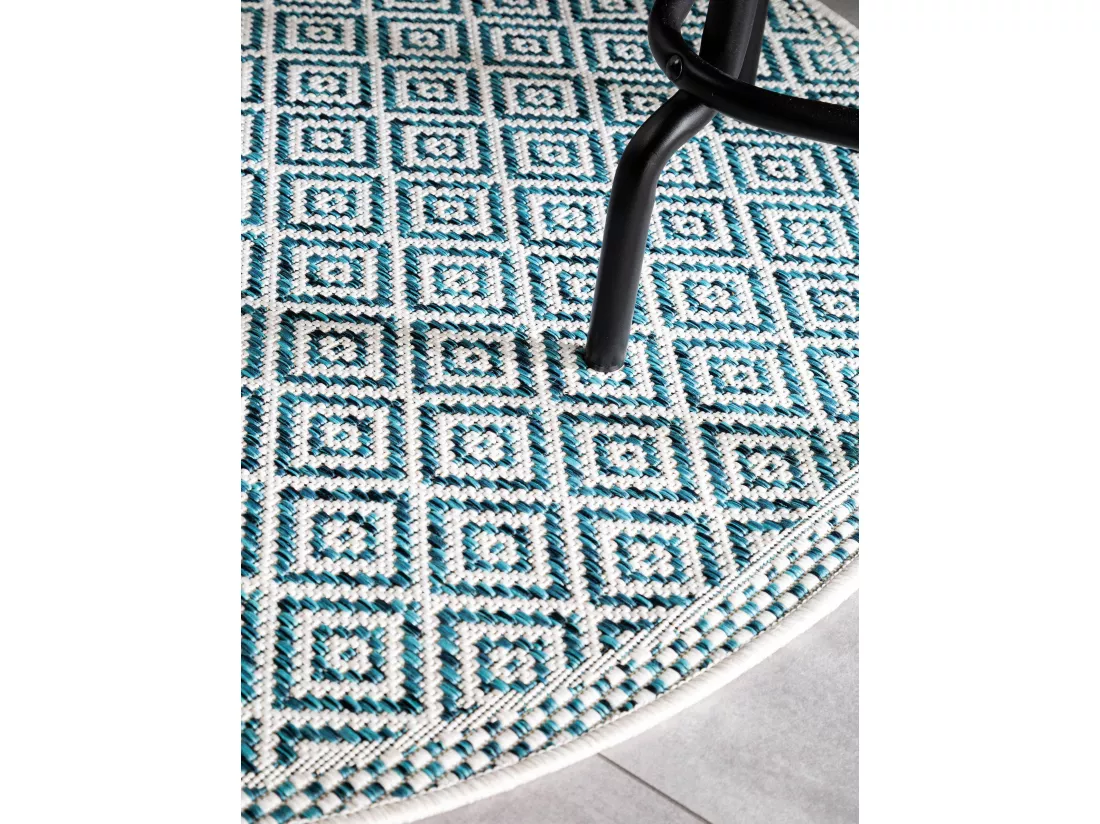 Tapis d'extérieur & intérieur rond Cleo Bleu ø 120 cm rond