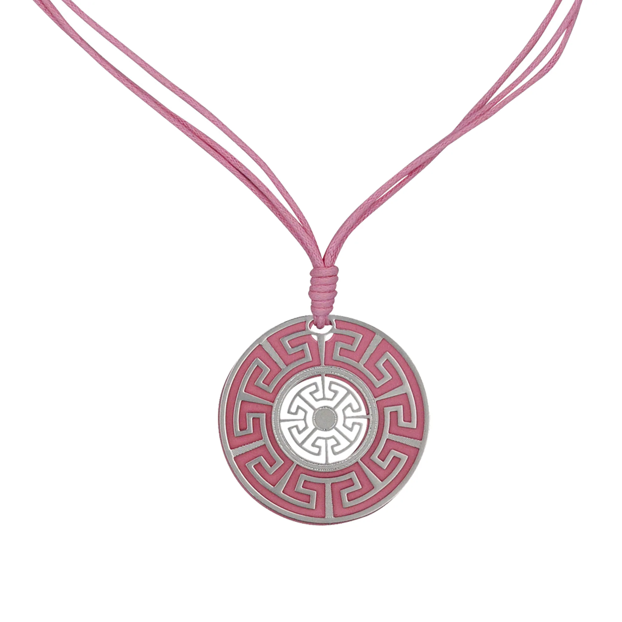 Steuer Modeschmuck Kette Kordelkette 3 reihig rosa mit Anhänger