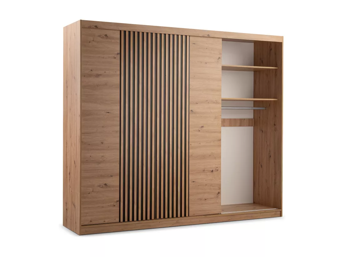 Armoire 4 portes et 2 tiroirs - Avec miroir - L250 cm - Coloris : Naturel - SIDOVIA