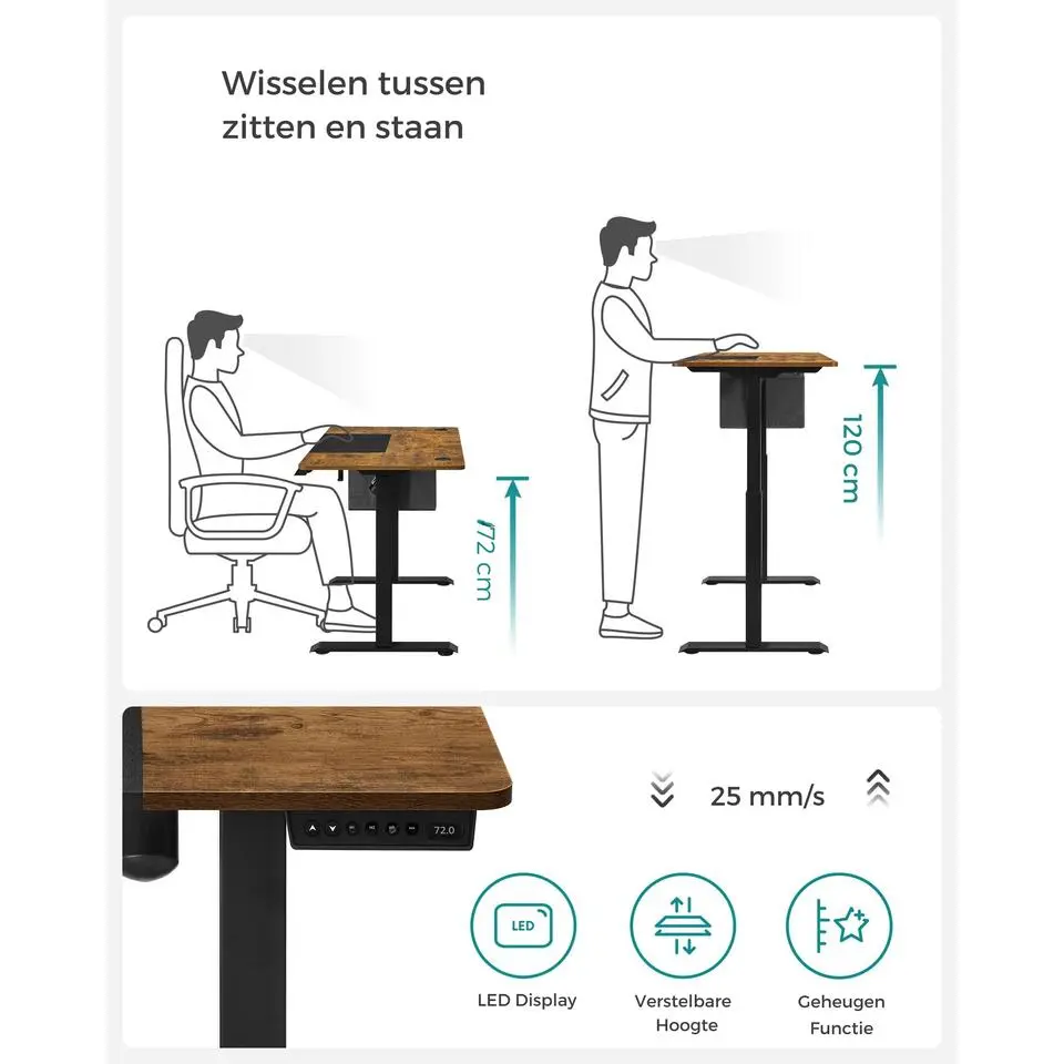 Parya Staand Bureau Elektrisch - Verstelbaar 120 x 60 cm