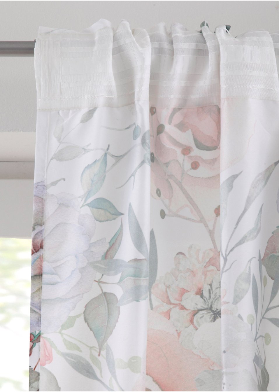 Rideau en microfibre à imprimé roses (1 pce)