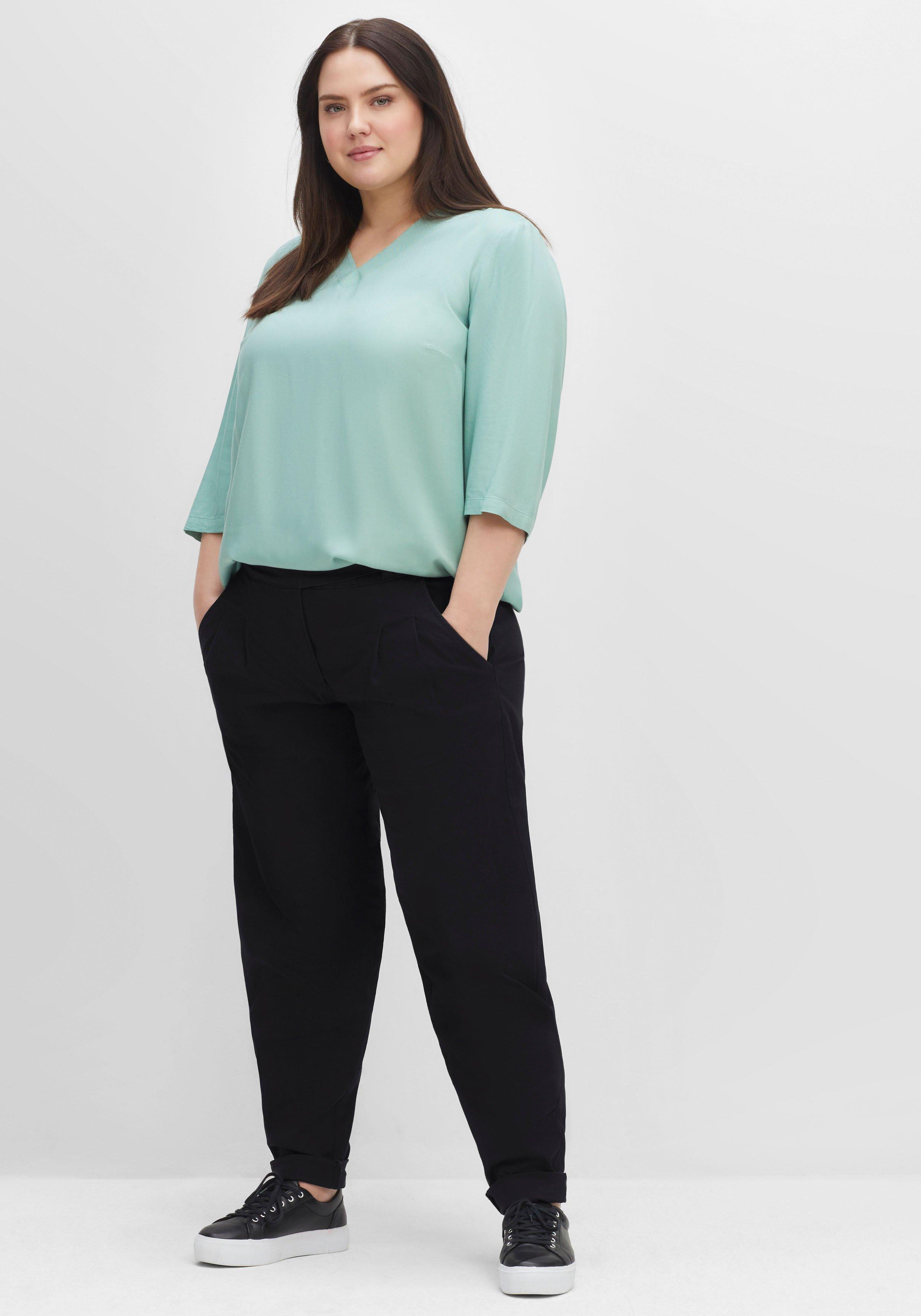 Twillhose OLIVIA mit Gürteldetail und Bundfalten
