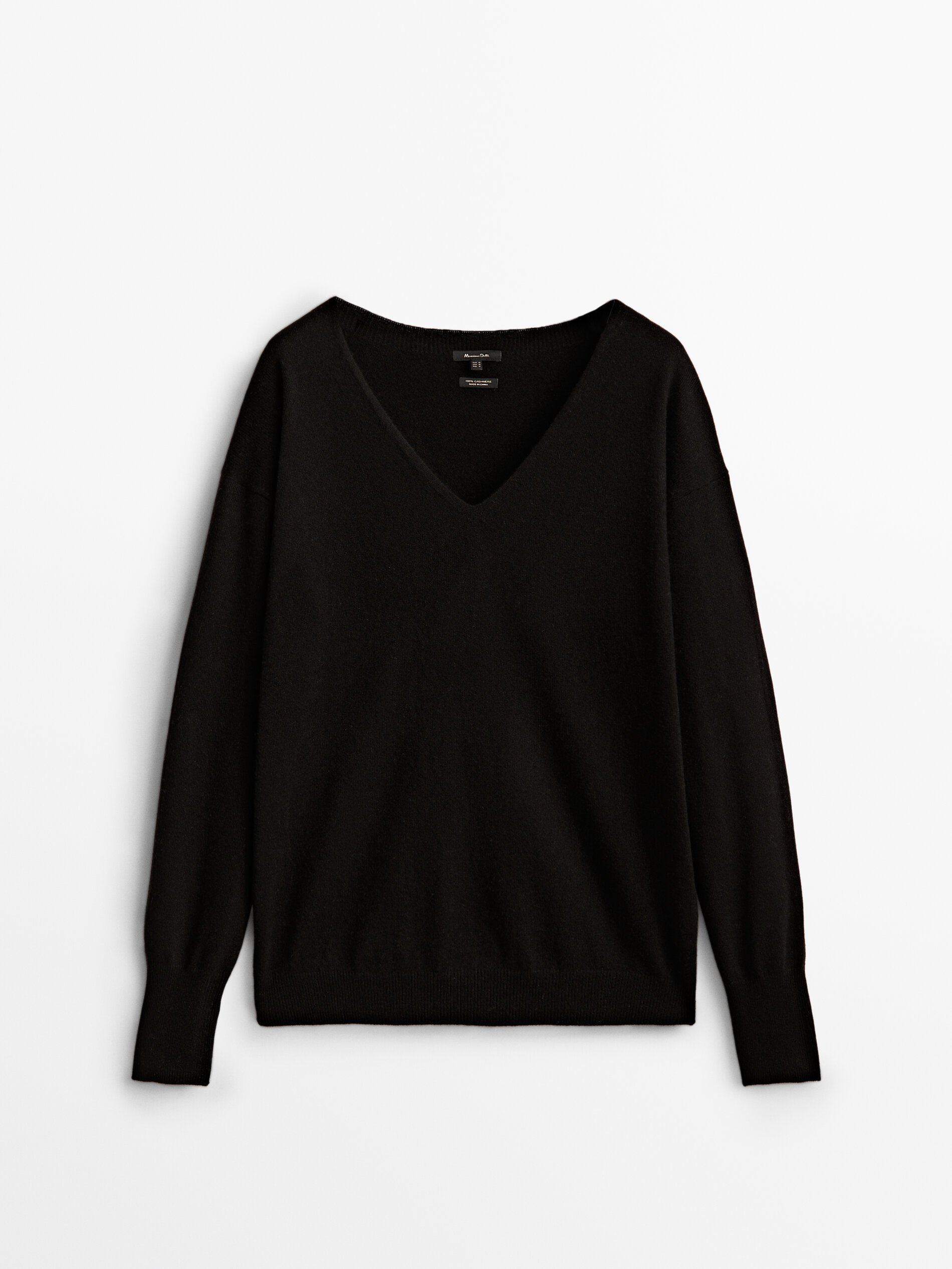 Jersey 100% caxemira cuello pico - NEGRO
