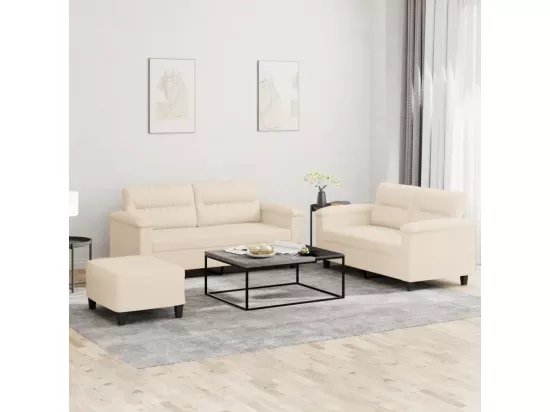 Ensemble de canapés 3 pièces avec coussins beige tissu microfibre