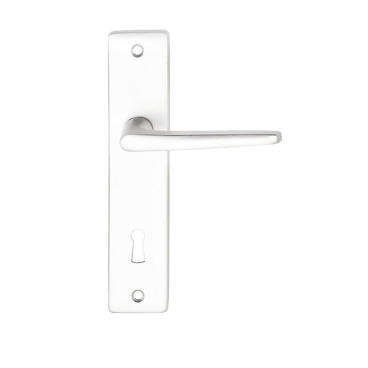 Ensemble poignée sur plaque rectangulaire serrure Colan effet argenté satin gris L.106mm x l.39.8mm entraxe 165mm