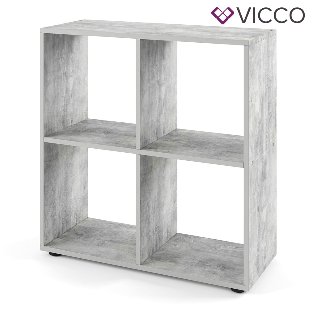 VICCO Raumteiler TETRA 4 Fächer Grau Beton - Standregal Bücherregal Büroregal