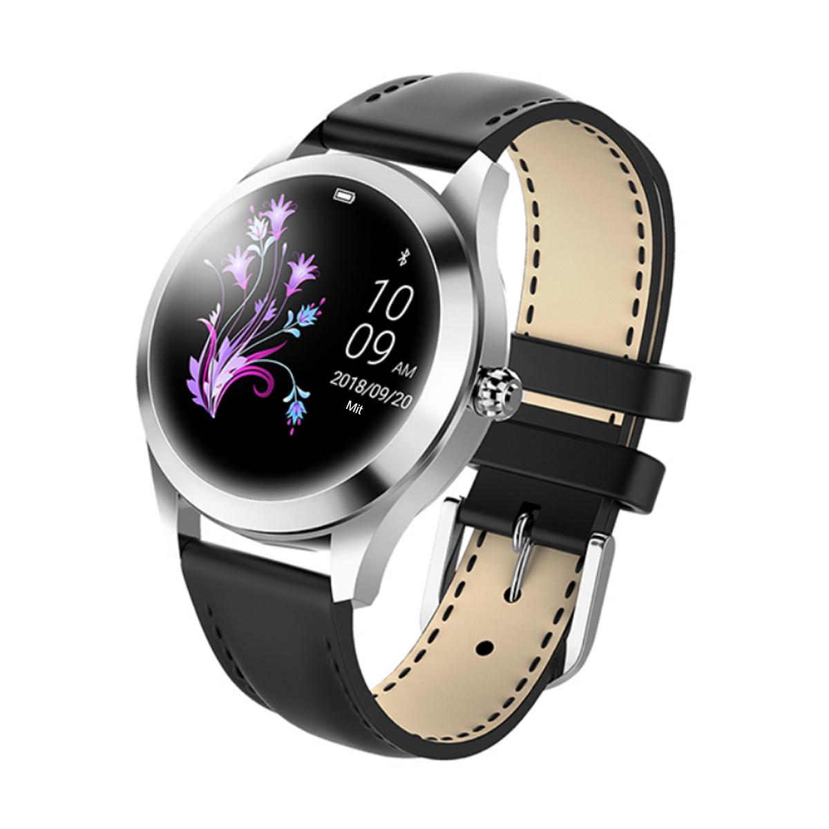 TPFNet Damen Smart Watch / Fitness Tracker IP68 - Kunstleder Armband - Android & IOS - Gold / Schwarz