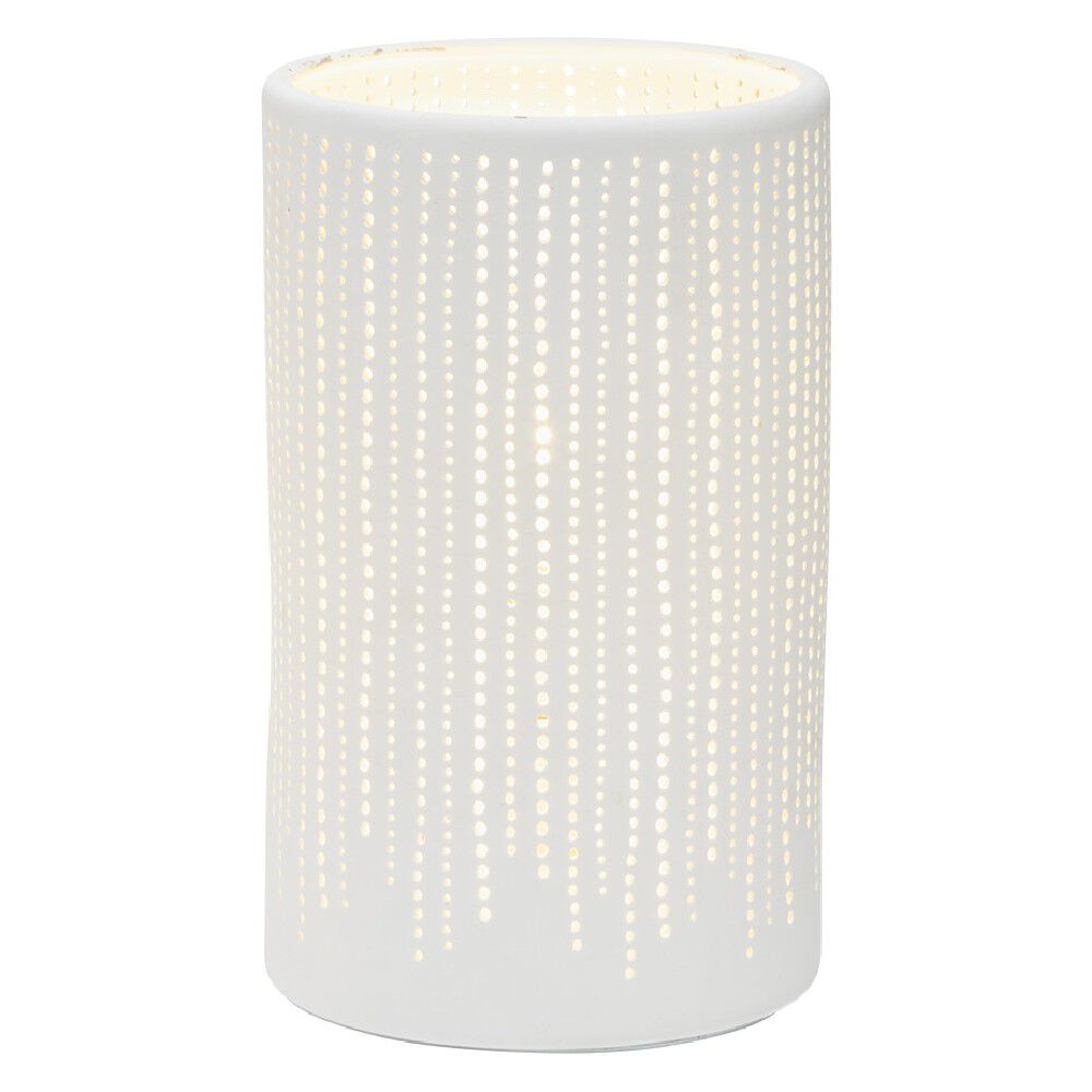Lampe forme tube ajouré céramique blanc