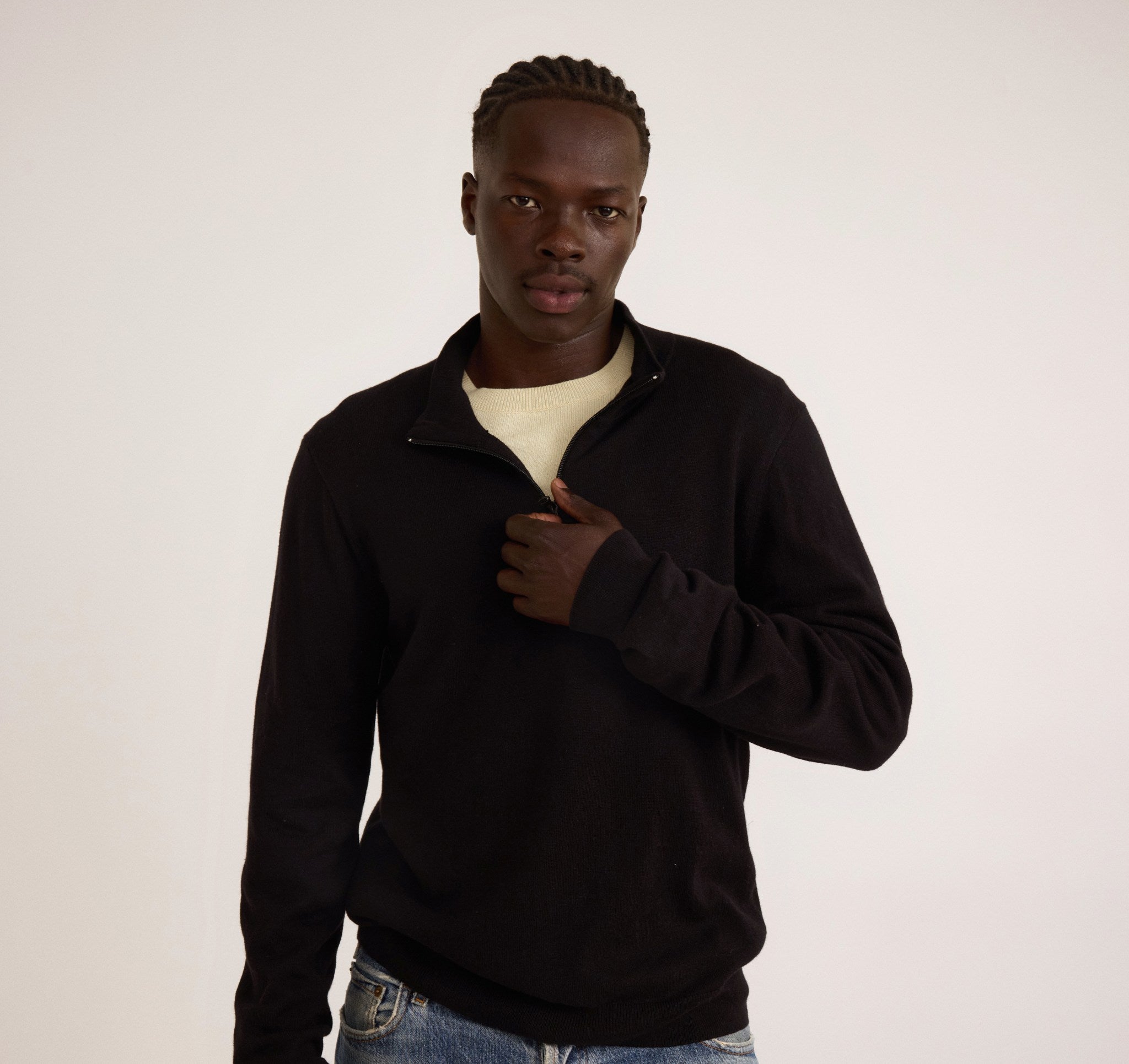 COTTON<br>Soft Knit Half Zip Sweater