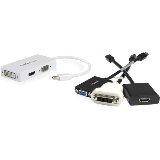 StarTech.com Adaptateur de voyage Mini DisplayPort vers VGA / DVI / HDMI - Convertisseur vidéo 3-en-1 - Blanc