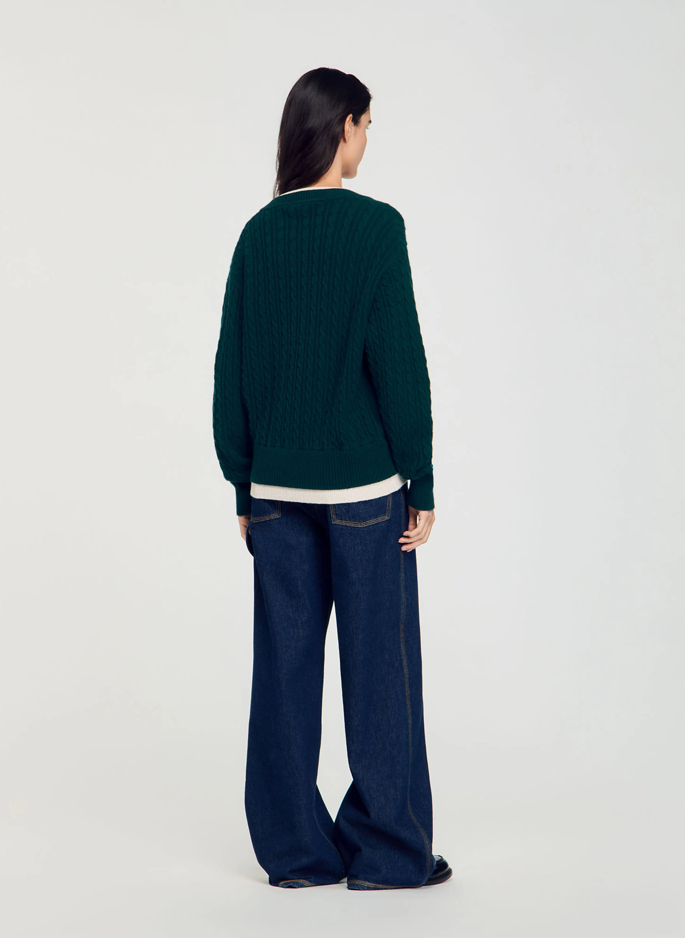Pull trompe l'œil maille en laine et cachemire | Vert