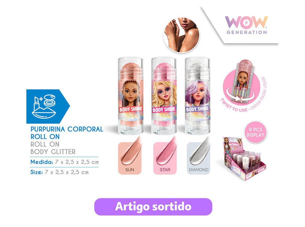 ROLL ON GLITTER WOW PURPURINA CORES SORTIDAS