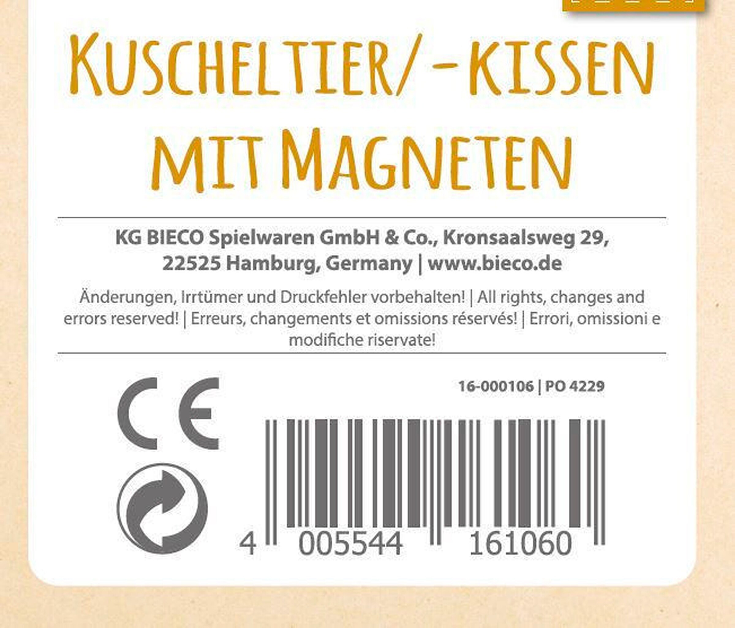Bieco Plüsch Kuscheltier Igel mit Magneten - ab Geburt Braun
