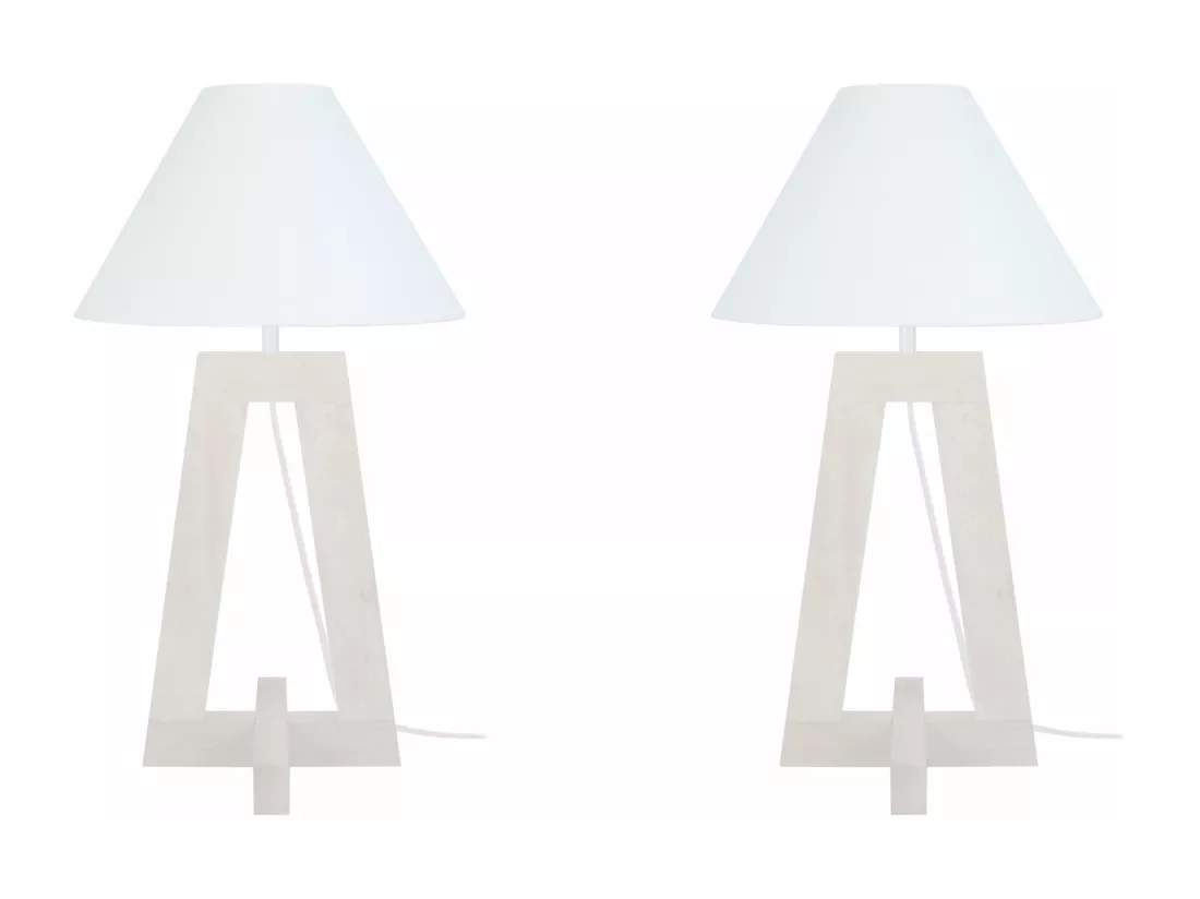 Pair de Lampes a poser colonne bois bois blanc 56 cm.