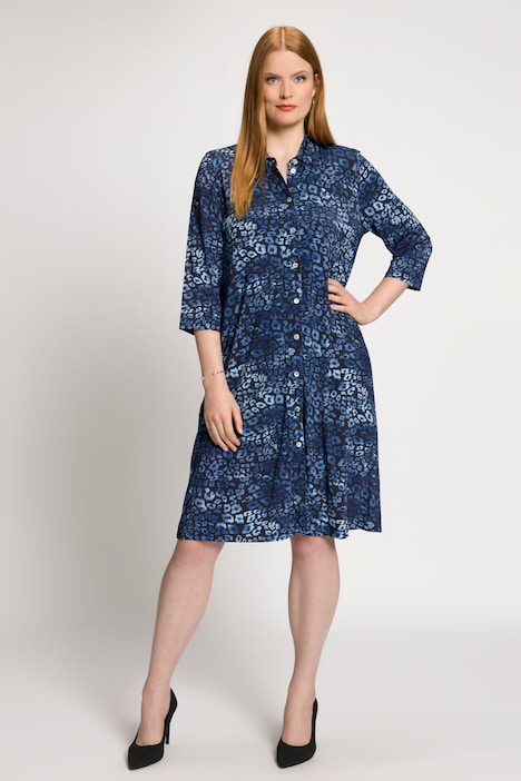 Slinkykleid, Leo-Design, A-Linie, Hemdkragen, 3/4-Arm