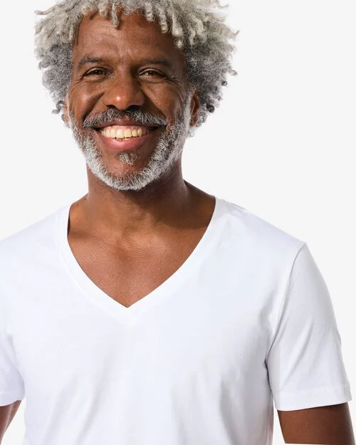 t-shirt homme slim fit col en v profond blanc