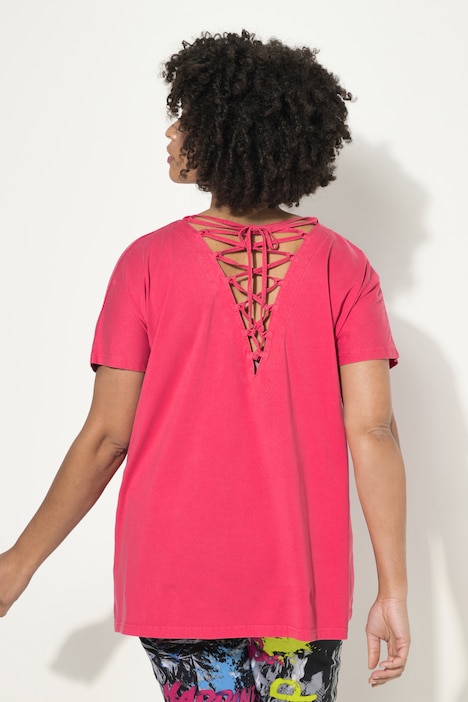 T-Shirt, oversized, Rücken-Zierbändern, V-Ausschnitt, Halbarm