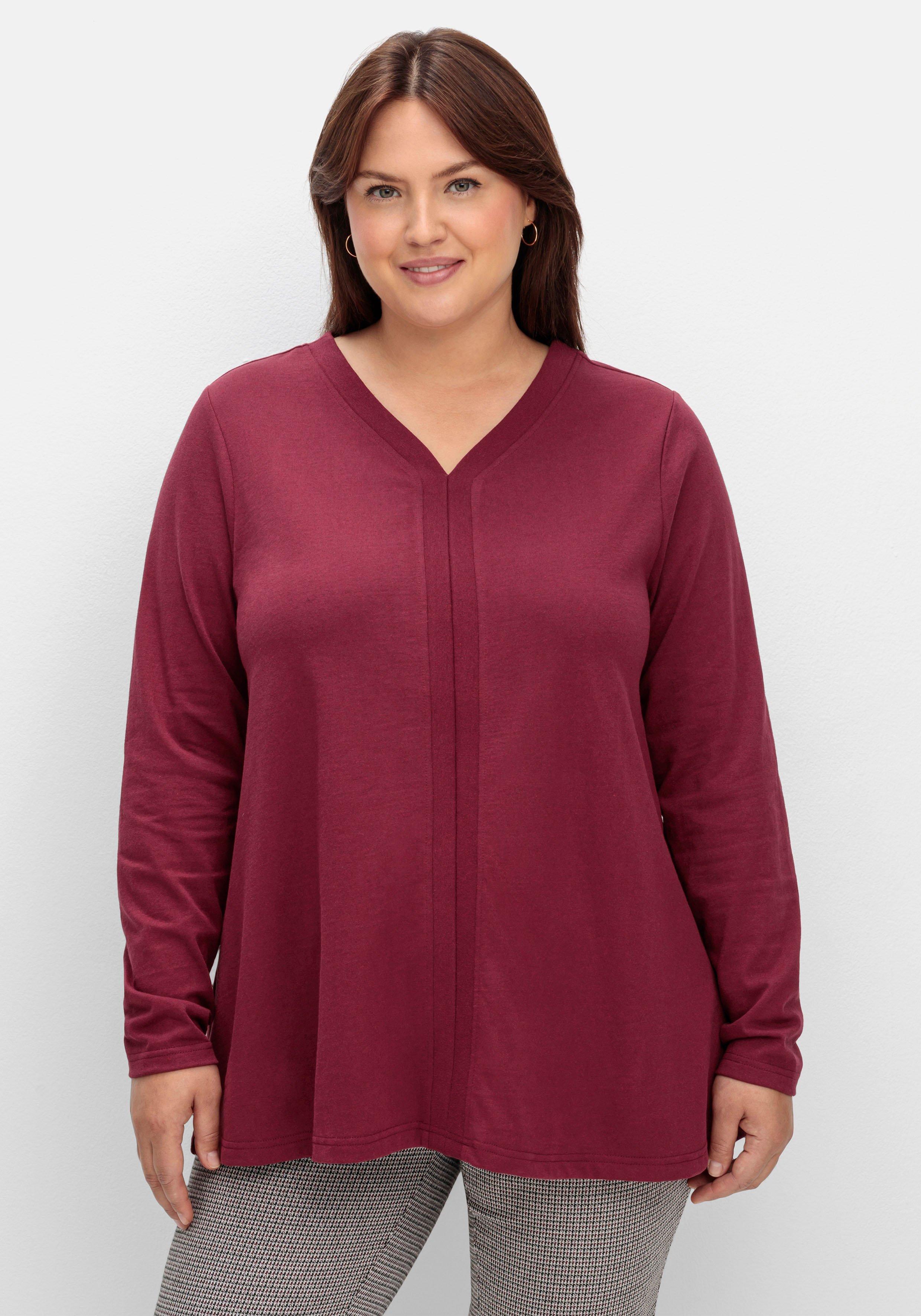 Langarmshirt mit V-Ausschnitt und Rippblende