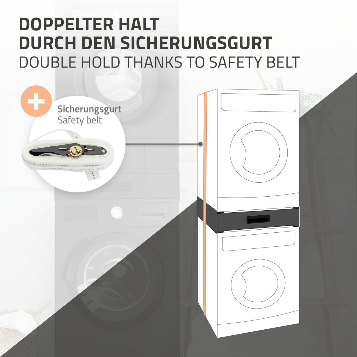 ML-Design stapelkit voor wasmachine en droger met uittrekbare lade, staal, 60,5x54cm, zwart, antislip, universele stapelkit, stapelframe, drogerstapel