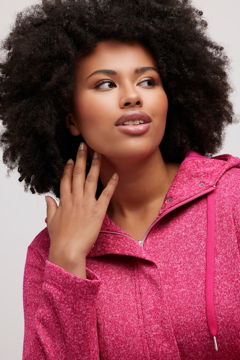 Strickfleece-Jacke, Stehkragen, Kapuze, Zipptaschen