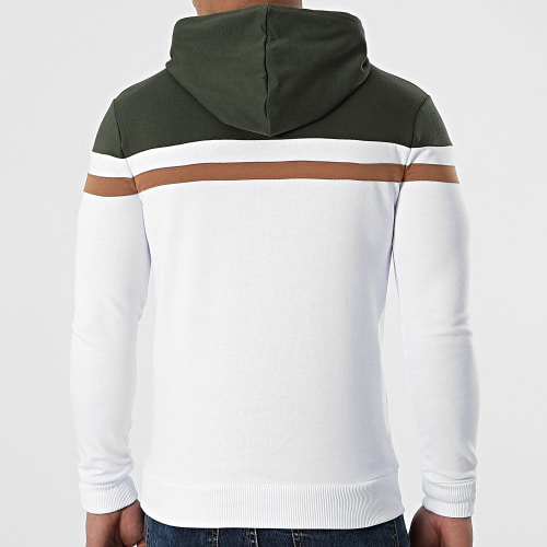 Sweat Capuche Slim Fit Tricolore 1436 Vert Kaki Blanc