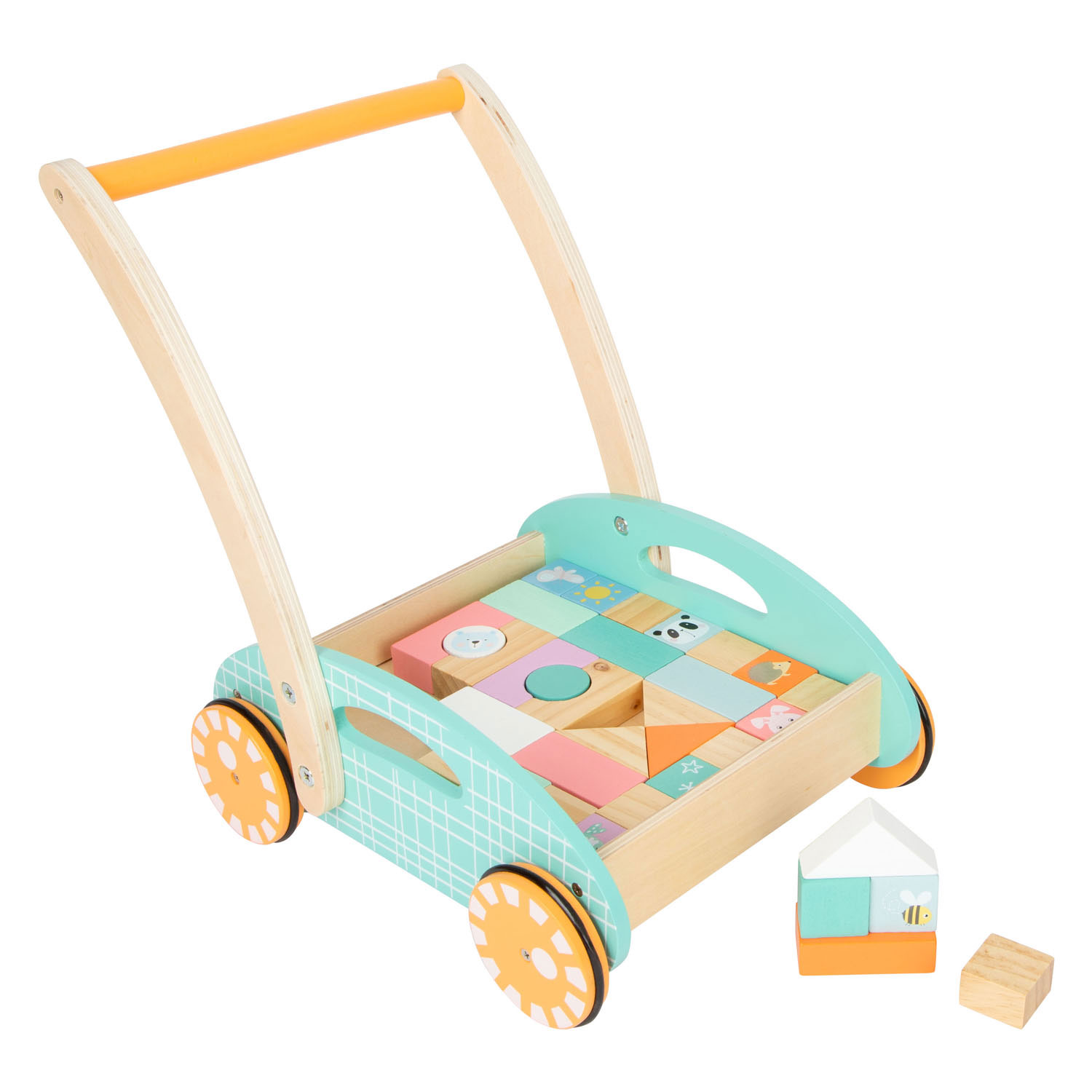 Small Foot - Houten BabyWalker Loopwagen met Blokken Pastel, 35dlg.
