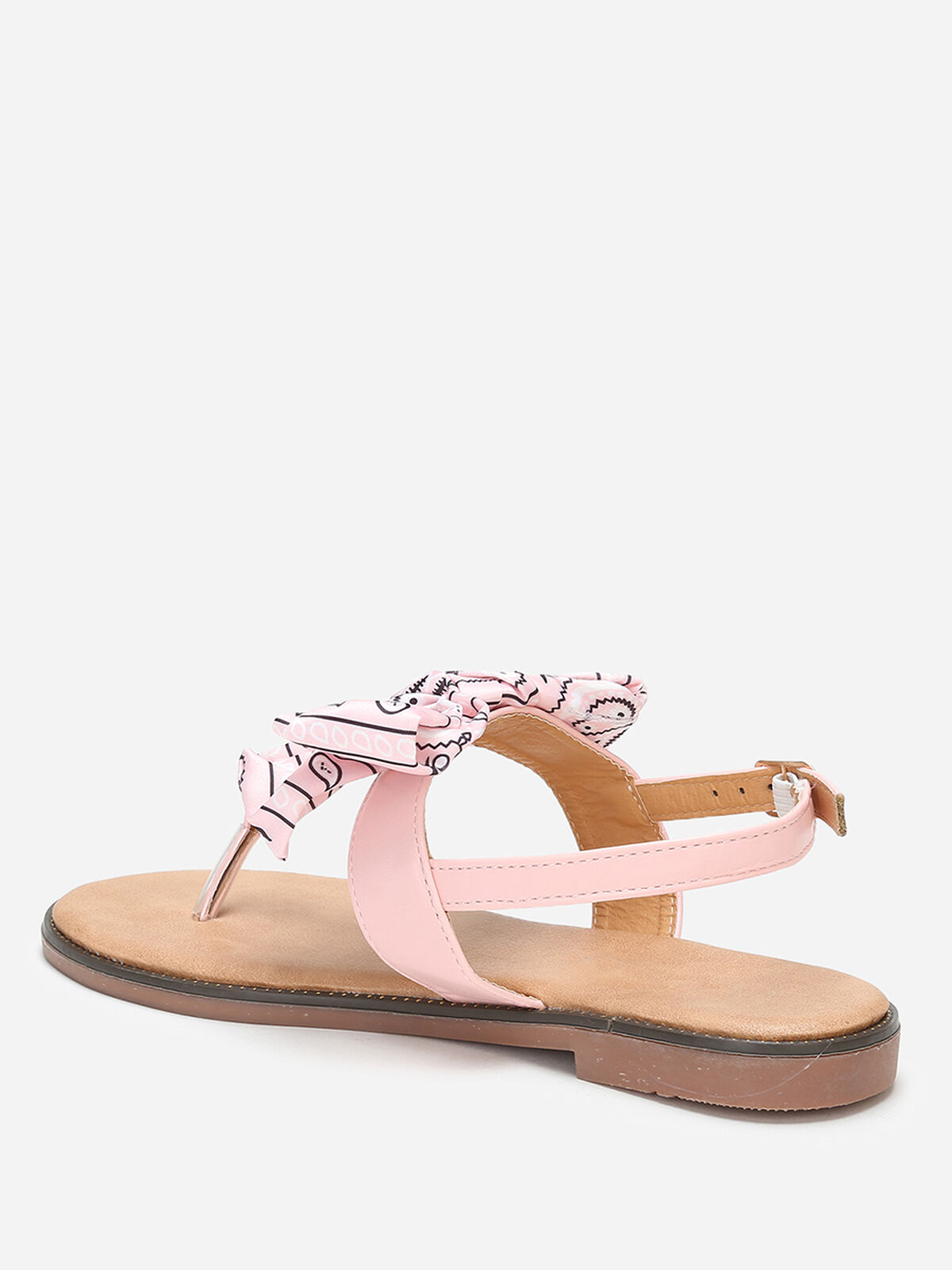 Nu-pieds à nœud en tissu imprimé- Rose