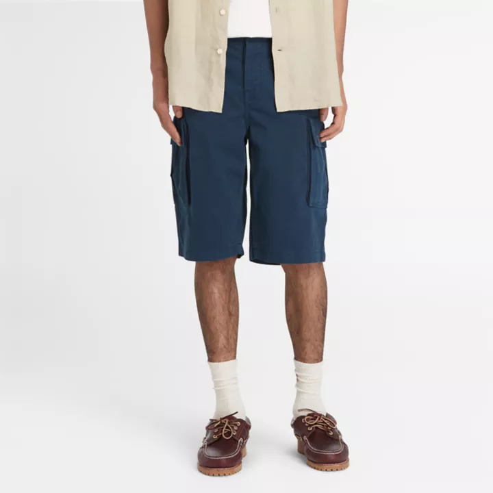 Short cargo en sergé pour homme en bleu marine